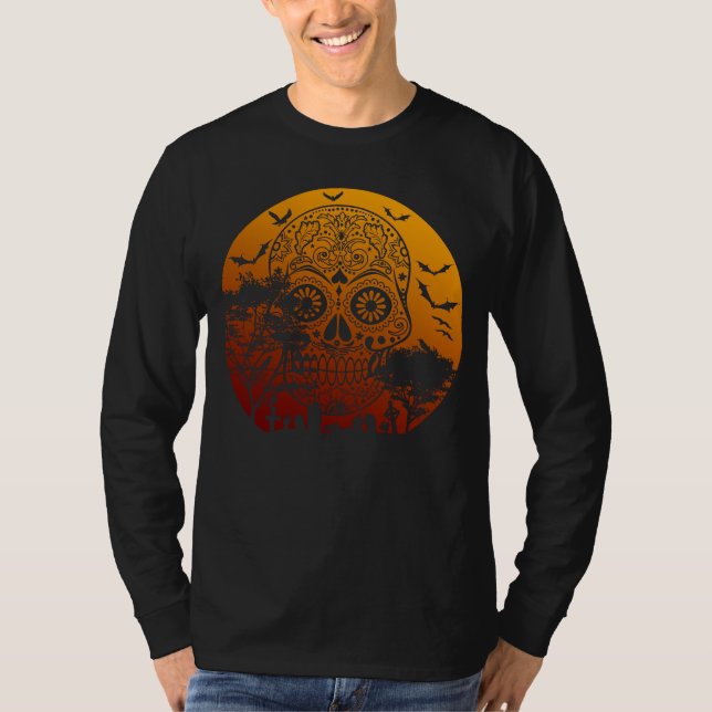 Happy halloween Sugar Skull Graveyard Full Moon 2 T Shirt (Framsida)