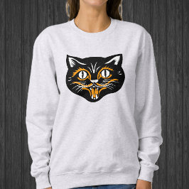 Happy halloween svart katt Ansikte med Orange vit T Shirt