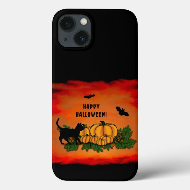 Happy halloween, svart katt, Fladdermus och Pumpki (Baksida)