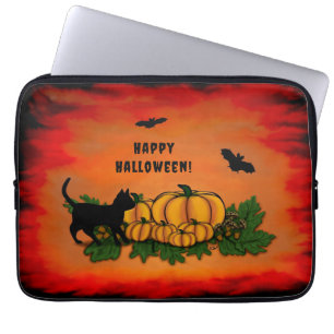 Happy halloween, svart katt, Fladdermus och Pumpki Laptop Fodral
