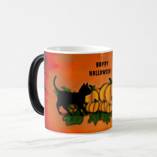 Happy halloween, svart katt, Fladdermus och Pumpki Magisk Mugg