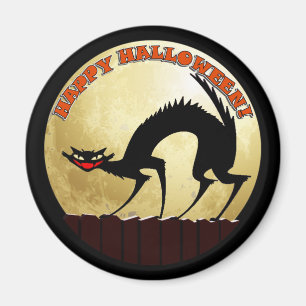 Happy halloween svart katt med full måne magnet