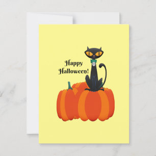 Happy halloween, svart katt/pumpa, vykort