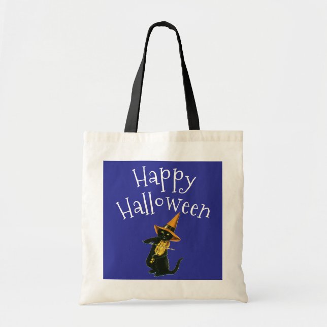 Happy halloween, svart katt tygkasse (Framsidan)
