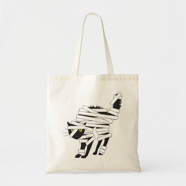 happy halloween, svart kattmummi, hånad tote bags tygkasse (Framsidan)