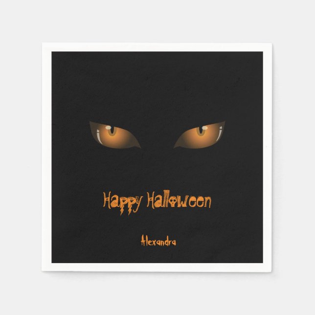 Happy halloween | Svart Orange Cat Öga Pappersservett (Framsidan)