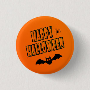 Happy halloween, svart & orange gullig knapp