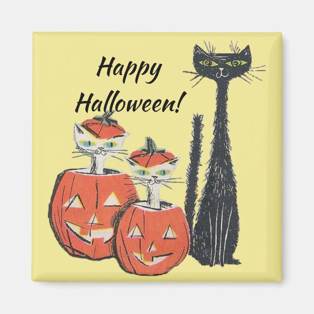 Happy halloween Svarta katter Pumpkins Magnet (Framsidan)
