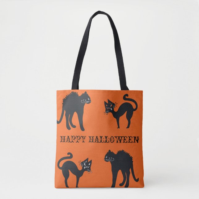 Happy halloween Svarta katter Tote Bag Tygkasse (Framsida)