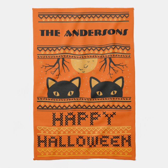 Happy halloween Svarta katter Uggiga sötare Faux S Kökshandduk (Vertikal)