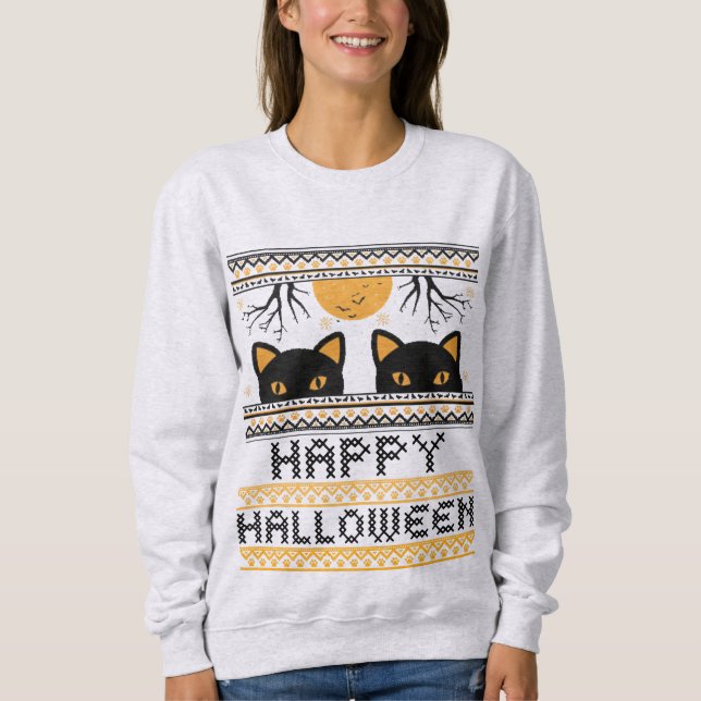Happy halloween Svarta katter Uggiga sötare Faux S T Shirt (Framsida)
