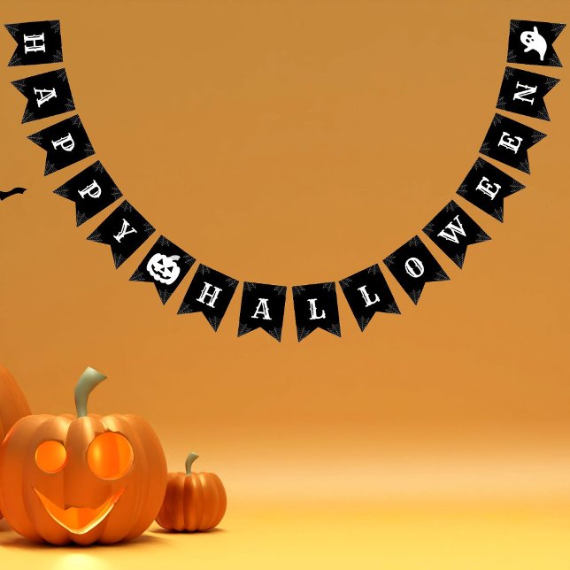 Happy halloween Svarta och vita Spindelnätet Mönst Vimplar (Skapare uppladdad)