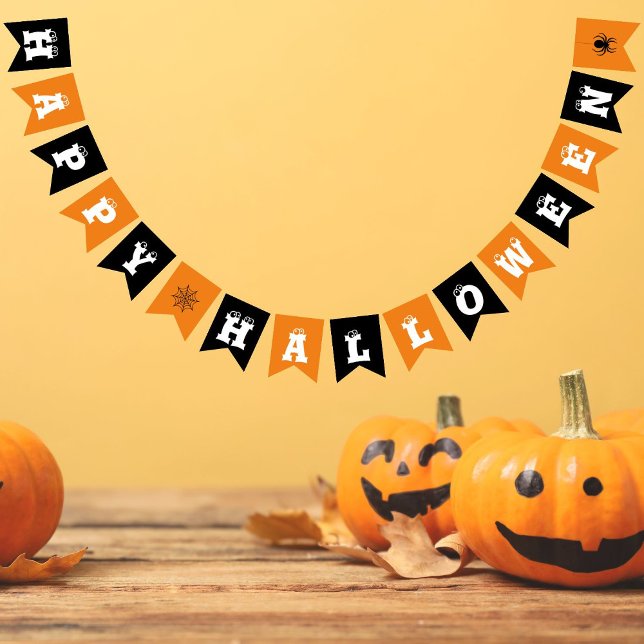 Happy halloween Svarta Orangen Mönster Vimplar (Skapare uppladdad)