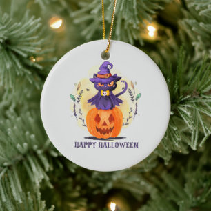 Happy halloween - Svartkatt av beck Julgransprydnad Keramik