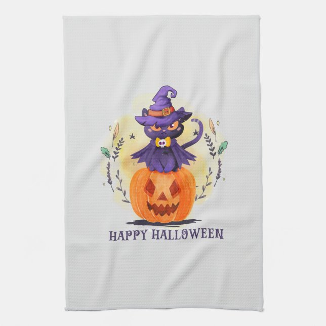Happy halloween - Svartkatt av beck Kökshandduk (Vertikal)