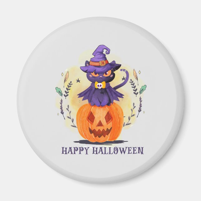 Happy halloween - Svartkatt av beck Magnet (Framsidan)