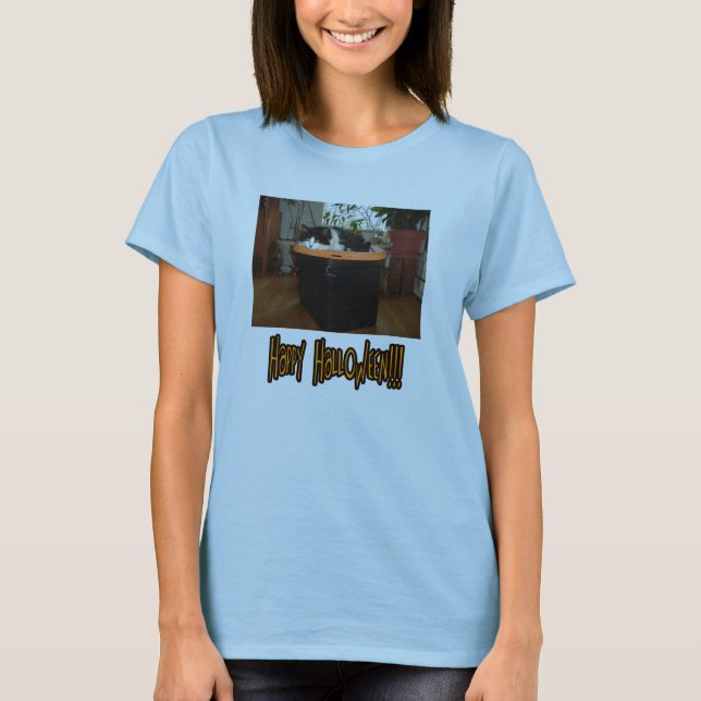 Happy halloween Svartvit katt Tee Shirt (Framsida)