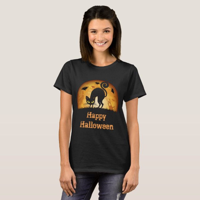 Happy halloween-talesman Blått katt T-shirt (Hel framsida)
