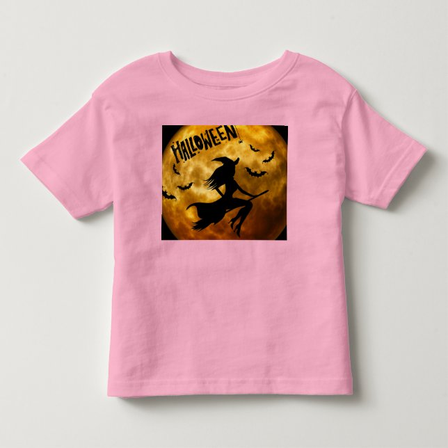 Happy halloween-taloky Broomstick Witch på Pumpkin T Shirt (Framsida)