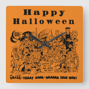 Happy halloween-tecken fyrkantig klocka