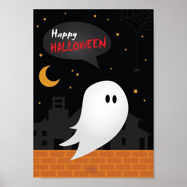 Happy halloween tecknad spökstadkväll poster (Framsidan)