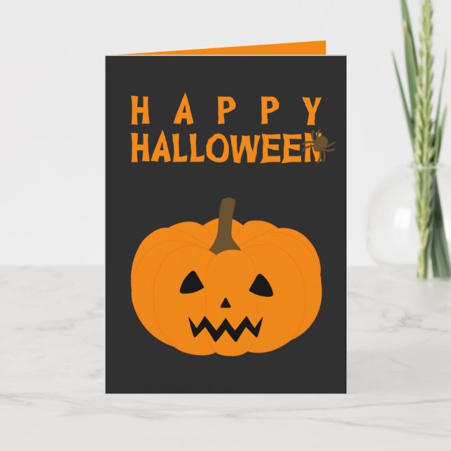 Happy halloween Text och Pumpkin på Black Kort (Framsida)