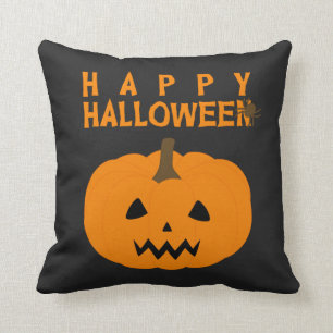 Happy halloween Text och Pumpkin på svart Kudde