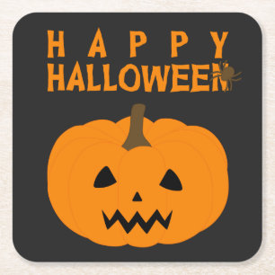 Happy halloween Text och Pumpkin på svart Underlägg Papper Kvadrat