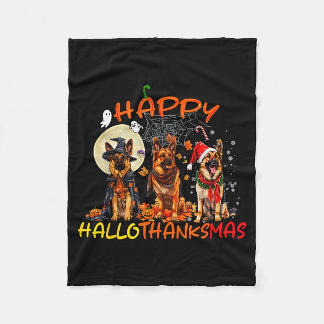 Happy Halloween Thanksgiving Christmas German Shep Fleecefilt (Framsidan)