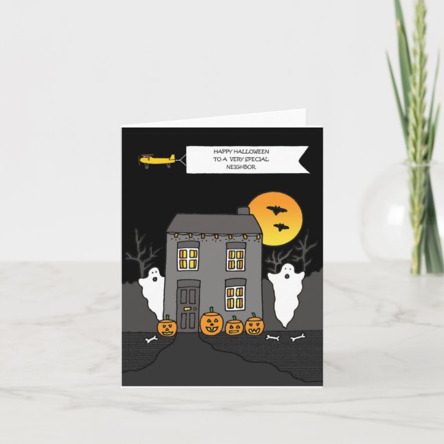 Happy halloween till grannhuset Haunted House Kort (Framsida)