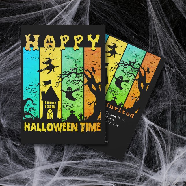Happy halloween Time Witch House Ghost Cemetery Inbjudningar (Happy Halloween Time Witch House Ghost Cemetery Invitation)