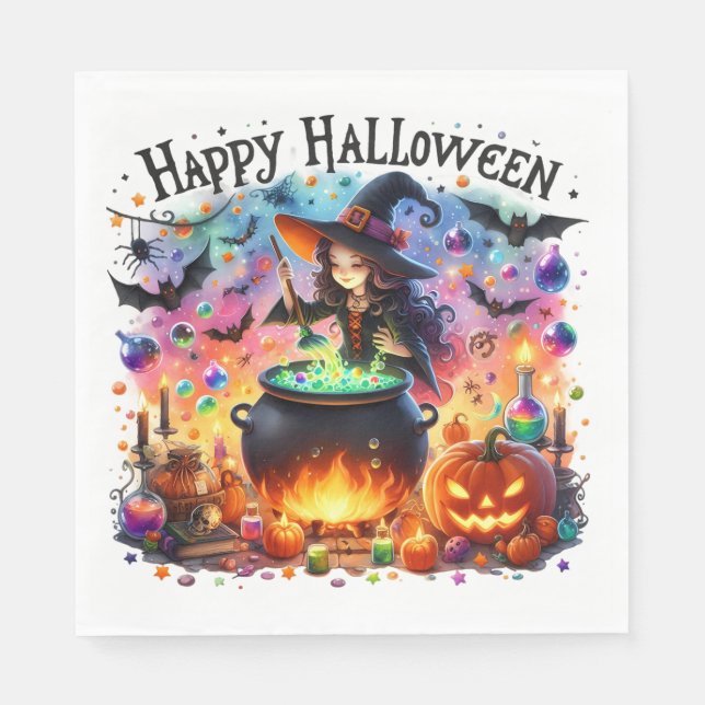 Happy halloween Toppen Cute Witch Pappersservett (Framsidan)