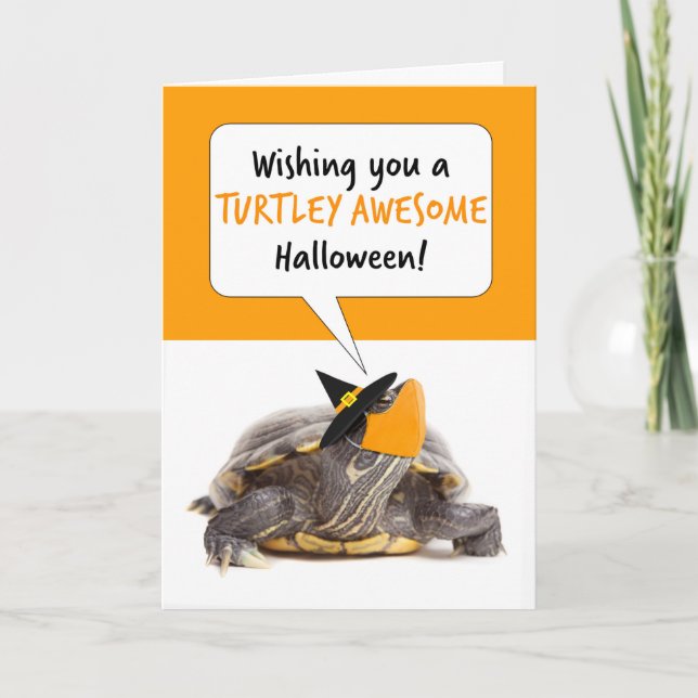 Happy halloween Turtle in Witch Hat and Ansikte Ma Helgkort (Framsida)
