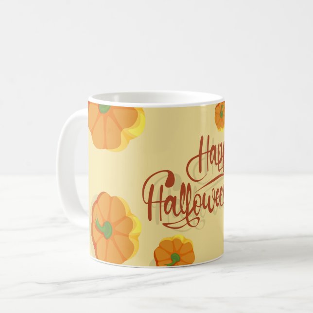 Happy halloween-typografi med frammatningskort kaffemugg (Framsida vänster)