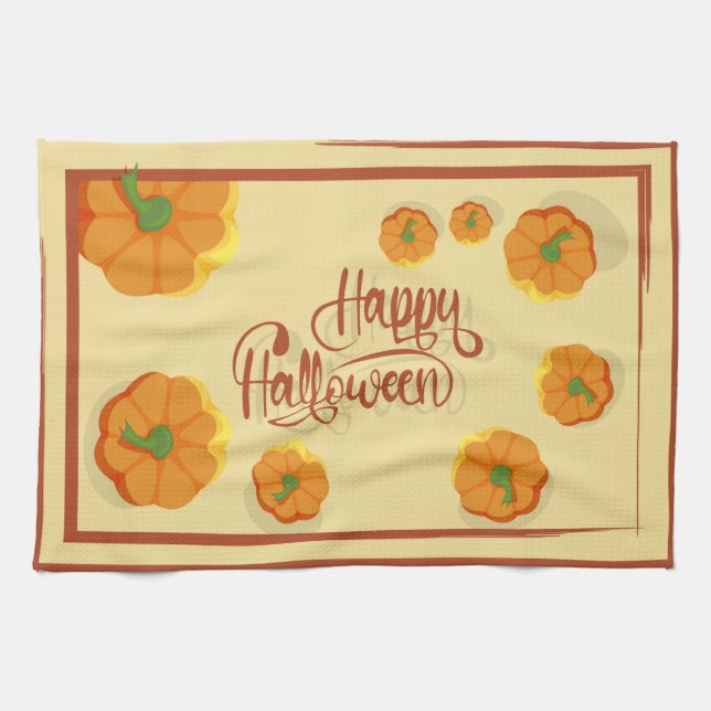 Happy halloween-typografi med frammatningskort kökshandduk (Horisontell)
