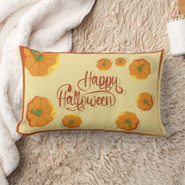 Happy halloween-typografi med frammatningskort lumbarkudde (Filt)