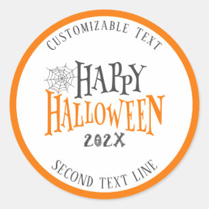 Happy halloween-typografi med spindelnät runt klistermärke