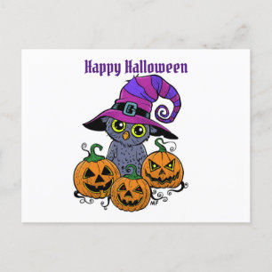 Happy halloween uggla och pumpa, personlig vykort