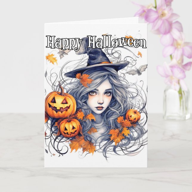 Happy halloween | Vackert hösten Witch Kort (Orkide)