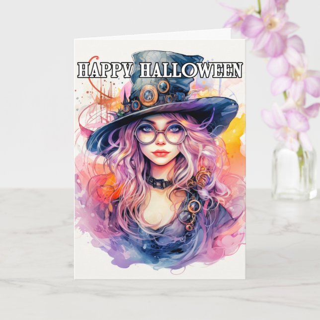 Happy halloween | Vackert Steampunk Witch Kort (Orkide)