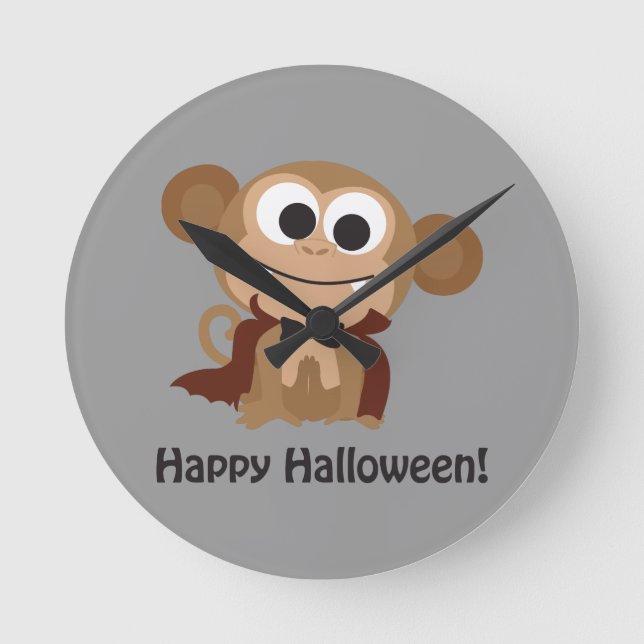 happy halloween! Vampire Monkey Rund Klocka (Framsida)