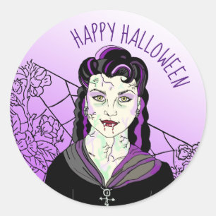 Happy halloween Vampyre och spindelnät Runt Klistermärke