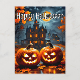 Happy halloween-vänliga, hemsökt hus vykort