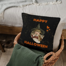 Happy halloween vintage häxa med kattungar kudde