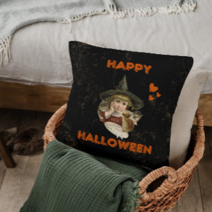 Happy halloween vintage häxa med kattungar kudde
