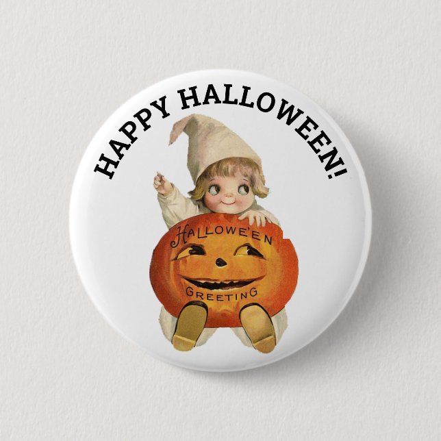 Happy halloween Vintage Pumpkin och Child Knapp (Framsida)