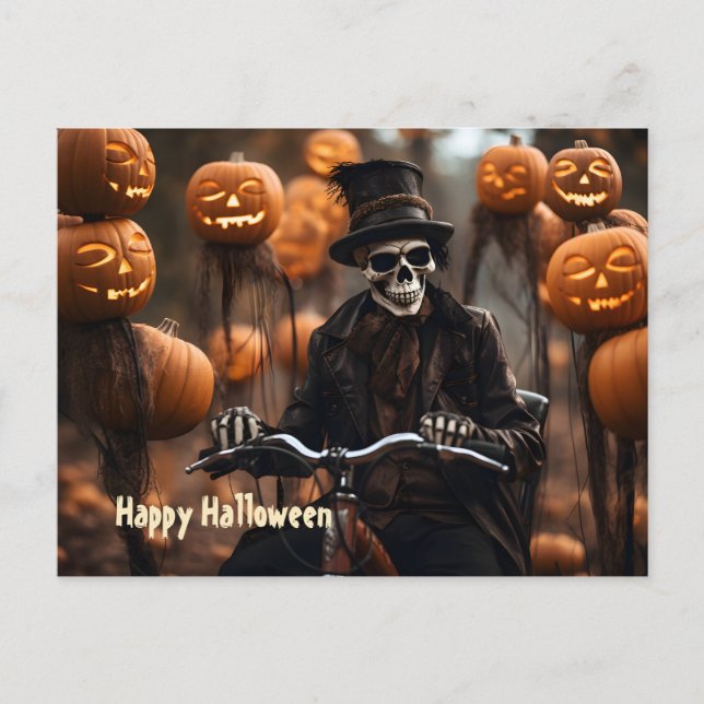 Happy halloween vintage Skeleton, modern cykel Vykort (Framsida)