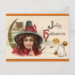 Happy halloween Vintage Witch Helg Vykort