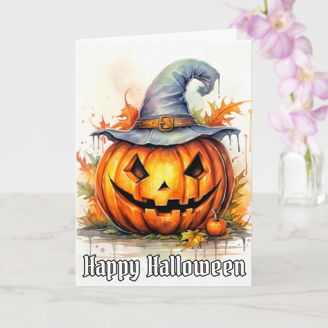 Happy halloween Watercolor Pumpkin Art Kort (Orkide)