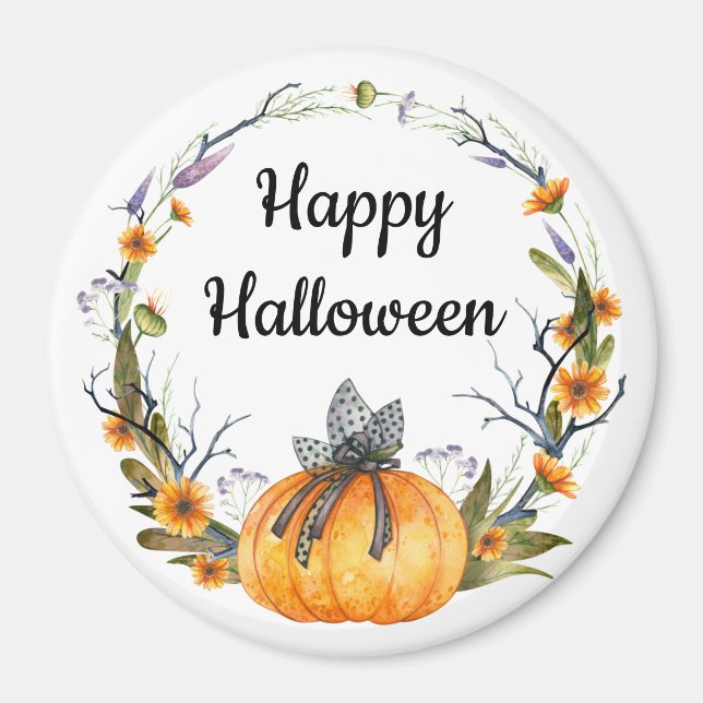 Happy halloween Watercolor Pumpkin Wandan Magnet (Framsidan)